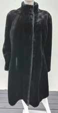 Vintage 90s Y2K Mitsu London Black Faux Fur Long Funnel Neck Coat | L | Winter