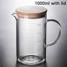 Food Grade Glass Measuring Cup Mug Beaker Kettle Kitchen Milk Tea w/ Lid Handle