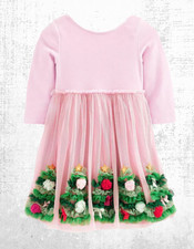 Mini Boden Girl's Velvet Tulle Christmas Applique Party Dress Pink (Defect)