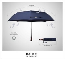 Balios Dark Navy  Double Canopy Umbrella Real Wood Auto Open&Close Windproof
