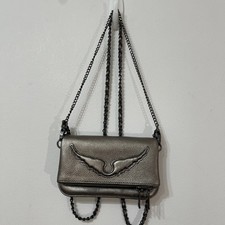 Zadig & Voltaire Rock Nano clutch bag in metallic grained leather Silver VGC