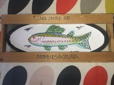 Rare Artables Of Canada Fish Dish Plate With Lures In Wooden Crate Hand Painted