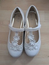 M&S Floral Appliqué Maryjane Flat Shoes UK 2  White Christening  Holy Communion