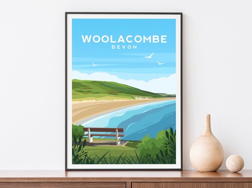 Woolacombe beach print - print,, devon