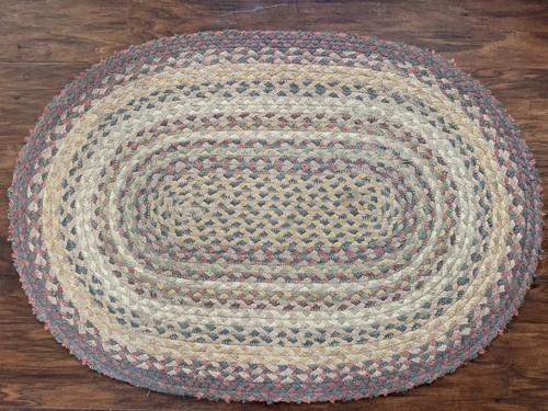 Vintage oval braided rag rug - vintage,