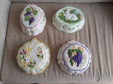 4x VINTAGE LARGE CERAMIC JELLY MOULDS WALL HANGING FRENCH COUNTRY KITCHEN