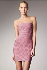 NEW!!! Herve Leger ALEXA Small Pink & Silver Gray Strapless Bondage Dress
