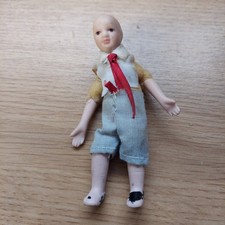 Vintage/Antique Bisque Doll House Posable Boy Figure, Some Marks, 4 Inches