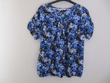 Simon Jersey Classic Women’s Pleat Neck Blouse, Blue Mix, Size 14.