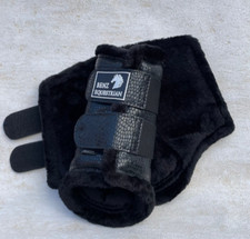 BLACK FAUX LEATHER & FLEECE BRUSHING BOOTS FOR TENDON PROTECTIONS, TRAINING S-XL