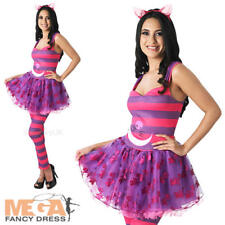 Sassy Cheshire Cat Ladies Fancy Dress Alice in Wonderland Womens Costume Outfit