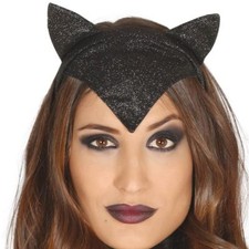 Black Glitter Cat Woman's Cat Ears Headpiece Hat Halloween Fancy Dress Headdress