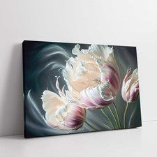 Wispy Tulip style flower. Canvas picture print. Pastel floral image.
