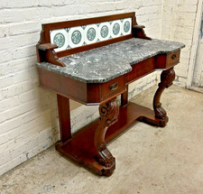 Antique Victorian Mahogany Marble Topped Tiled Washstand (Can Deliver)