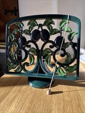 Vintage Cast Iron Recipe Book Stand Plum Design With Green Enamel 10 Inches Wide