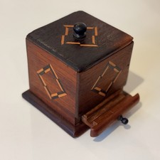 Old Cigarette Dispenser Box, Marquetry Inlays, Pull Out Drawer, Lovely Patina