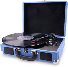 Vintage Bluetooth Suitcase Record Player, Portable 3-Speed Vinyl Turntable