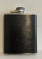 Hip Flask-Black Leather Casing-60z-Made in England