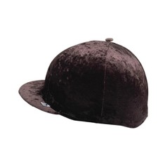 SXC Brown Crushed Velvet Equestrian Riding Skull Hat Silk Cover add Pompom