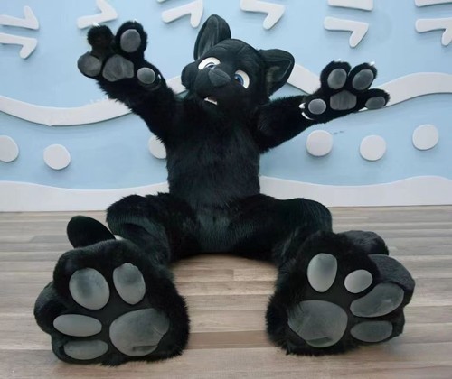Black fur fox dog - black, mascot