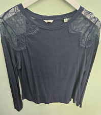 Jack Wills Long Sleeve Navy Lace Top Casual Lightweight Womens Uk 14