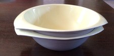 Two Branksome China Soup-cereal Bowls With Lips, Pale Yellow And Grey