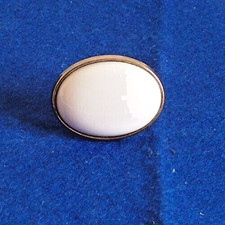 Vintage Costume Jewellery Dress Ring with large Oval White Opaque Stone, Size R