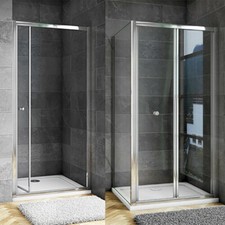 Aica Bi Fold Shower Door Enclosure Glass Screen Panel Stone Tray Waste Riser Kit