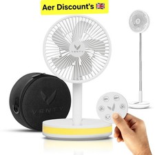VENTY Portable Fan - Wireless Battery Operated Fan - 4 Speeds - LED Lighting -
