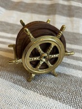 SHIPS WHEEL WOOD NAUTICAL BOAT DRINKS COASTER HOLDER STAND AND SET OF 6 COASTERS