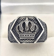 925 Sterling Silver Crown Ring Black Onyx Mens Size W