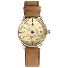 Military Mens Quartz Pilot Wrist Watch Vintage Look Brown Leather Strap Gift Box