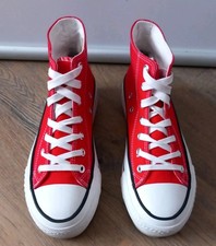 Red High Top Chunky Platform Baseball Converse Style Pumps Trainers UK 4