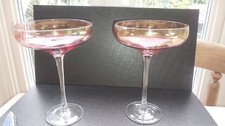 2 Large Iridescent  Cocktail Martini Glasses Pink  19cm High 13cm Wide