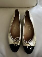 Vintage Chanel Gold And Black Top Cap Ballerinas Flats Size 40