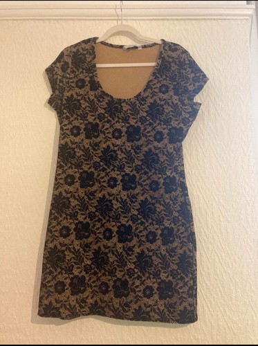 Gold black dress - with, floral
