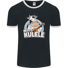 Mookulele Funny Cow Playing Ukulele Guitar Mens Ringer T-Shirt FotL