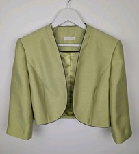 Jacques Vert Green Open Front Cropped Smart Formal Jacket MOB Size UK 18 Bolero
