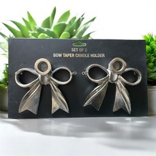 TK Maxx Silver Bow Shaped Tapered Candle Holders Set Of Two