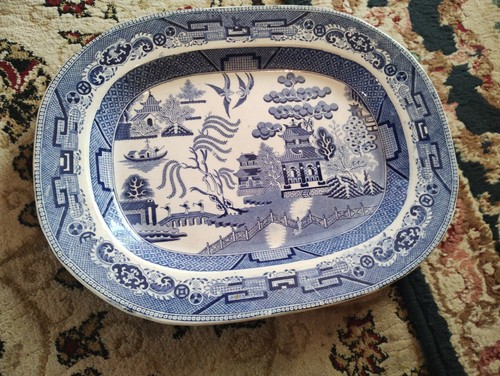 Old blue willow meat plate - willow,