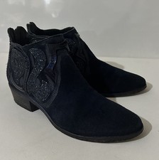 RUSSELL & BROMLEY Navy Blue CIRCUE Gaucho Cuban Heel Ankle Boots UK4 RRP £215