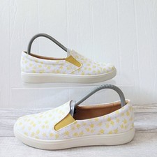 Hotter Shoes Size 5 Ladies Yellow White Deck Slip On Trainers Floral Canvas
