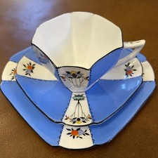 Shelley Queen Anne 3 Piece Tea Set Rare Coloured Fruit Trees Pattern 115768