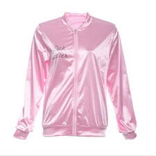 UK Womens Pink Ladies Jacket 1950s Grease Adults Girls Fancy Dress Costume HOT