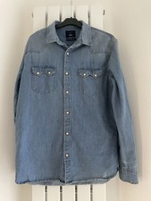Men’s ZARA western denim shirt, pearl snaps, L
