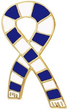 West Brom Supporter Navy Blue and White Scarf Ribbon Pin Badge - GOLD plated