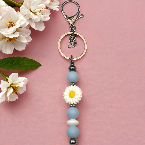 Blue floral beaded - blue, plastic