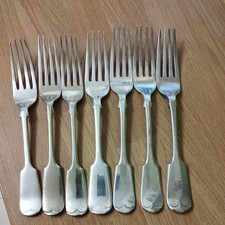 7 Vintage Silver Plated Old English Fiddle Dinner Forks 19cm - 20.5cm 