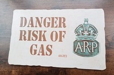 Vintage WW2 British ARP Danger Of Gas Reproduction Hardboard Sign 29.5 X 28 Cm