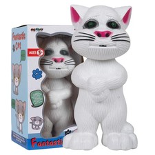 Electronic Talking Cat Toy for Kids Pet White Plush  Battery Operated Gift